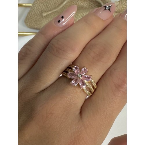 Gold Renk Pembe Çiçek Yüzük Gold Renk Pembe Çiçek Yüzük